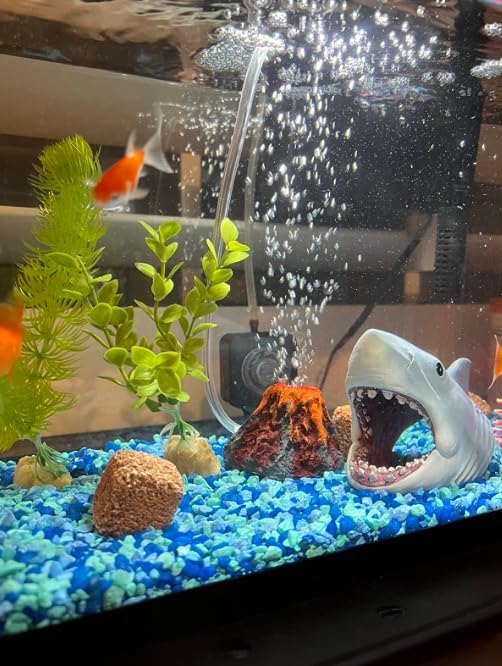 Cute Volcano Fish Tank Decoration,Miniature Landscaping Aquarium Decor (Small with Bubbler)