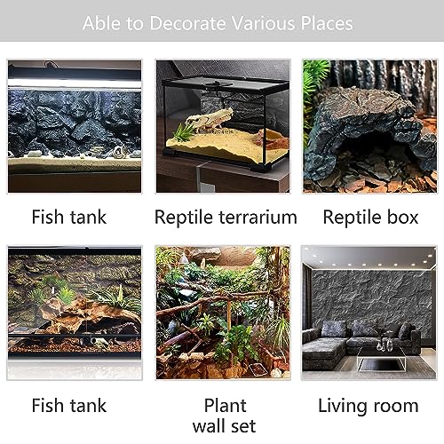 4pcs Rock Terrarium Background,3D Reptile Tank Background Board,Amphibian Stereo Backdrop Wall,Lizard Snake Gecko Spider Chameleon Turtle Fish pet silo Background Decorative Panel - color: grey-11.8"*8.8"(4pcs)
