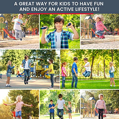 16 FT Long Jump Rope for Kids, Multiplayer, Adjustable | Classic Look Wooden Handle | Durable Kids Jumping Rope, Skipping Rope, Outdoor Fun, Party Game, Birthday Gift