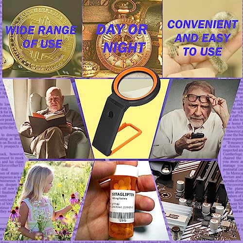 Magnifying Glass with Light and Stand, Foldable Handheld Magnifying Lenses 18 LED Illuminated Lighted Magnifier for Seniors Reading, Close Work, Coins, Jewelry Black - color: Black