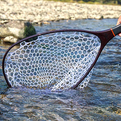 SF Fly Fishing Landing Net Soft Rubber Mesh Trout Net Catch and Release Net - style: Carbon Fiber Long Handle