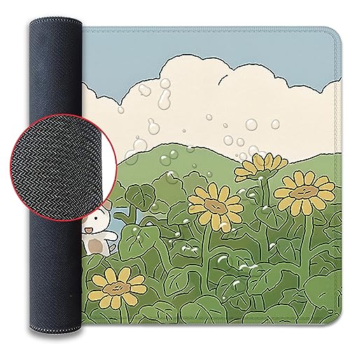 Sunflower Cute Anime Desktop Mat, Desk Mat for Keyboard and Mouse, Gaming Mat for Computer Office Home Work (27.5X11.8 in) - color: Sunflower and 2 Rabbits-2