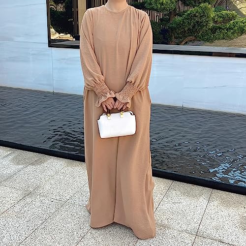 Women Prayer Dress Muslim Ramadan Garment Abaya Dubai Islam Jilbeb Long Dress Without Hijab - color: Khaki, size: Large