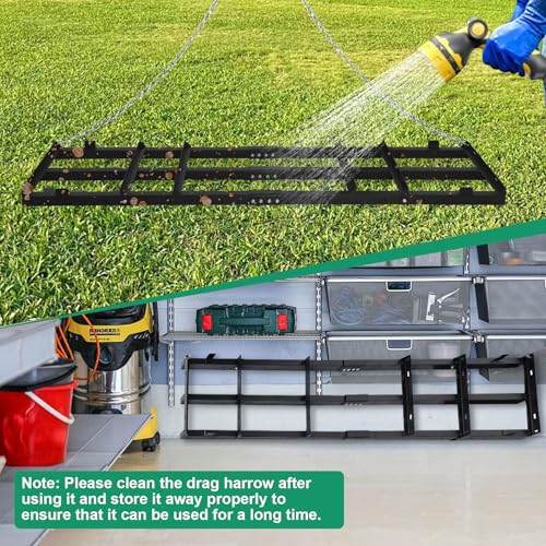 6 FT Drag Harrow Driveway Grader with 5 FT Chain | Tow Behind Lawn Rake for ATV, UTV, Tractor, Mower, Land Leveler for Gravel, Sand, Soil, Hay - size: 6 FT
