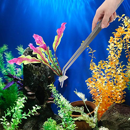 Luxiv 15 In Aquarium Tweezers Set, Straight And Curved Feeding Tongs | 15in Stainless Steel Straight And Curved Tweezers, For Fish Tank Plants, Aquascaping, Cleaning And Feeding, Anti-rust Durable - color: Silver