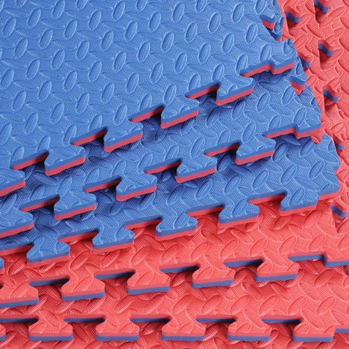 Xspec 1" Extra Thick 48 sq ft Reversible EVA Gym Foam Floor Mat Tiles (24" x 24"), Steel Pattern, 12 pcs, Blue & Red - color: Blue/Red