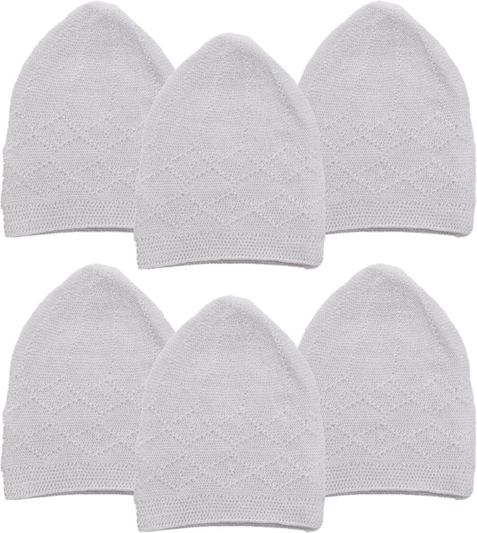 Muslim Kufi Hats for Men, Velvet Crochet Islamic Prayer Cap, Stretchable, Breathable Knit Skull Beanie,Standard Size - color: Rumi - White