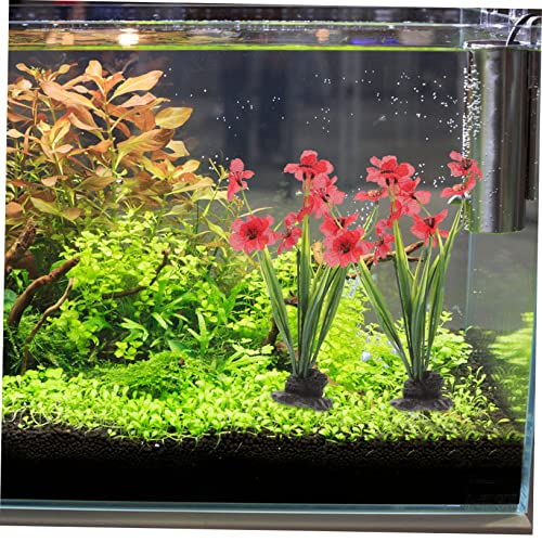 LALAFINA 2Pcs Decorative Fake Aquarium Plants with Stable Base Realistic Fish Tank Ornament Red for Desktop Aquarium Supply and Fish Hides