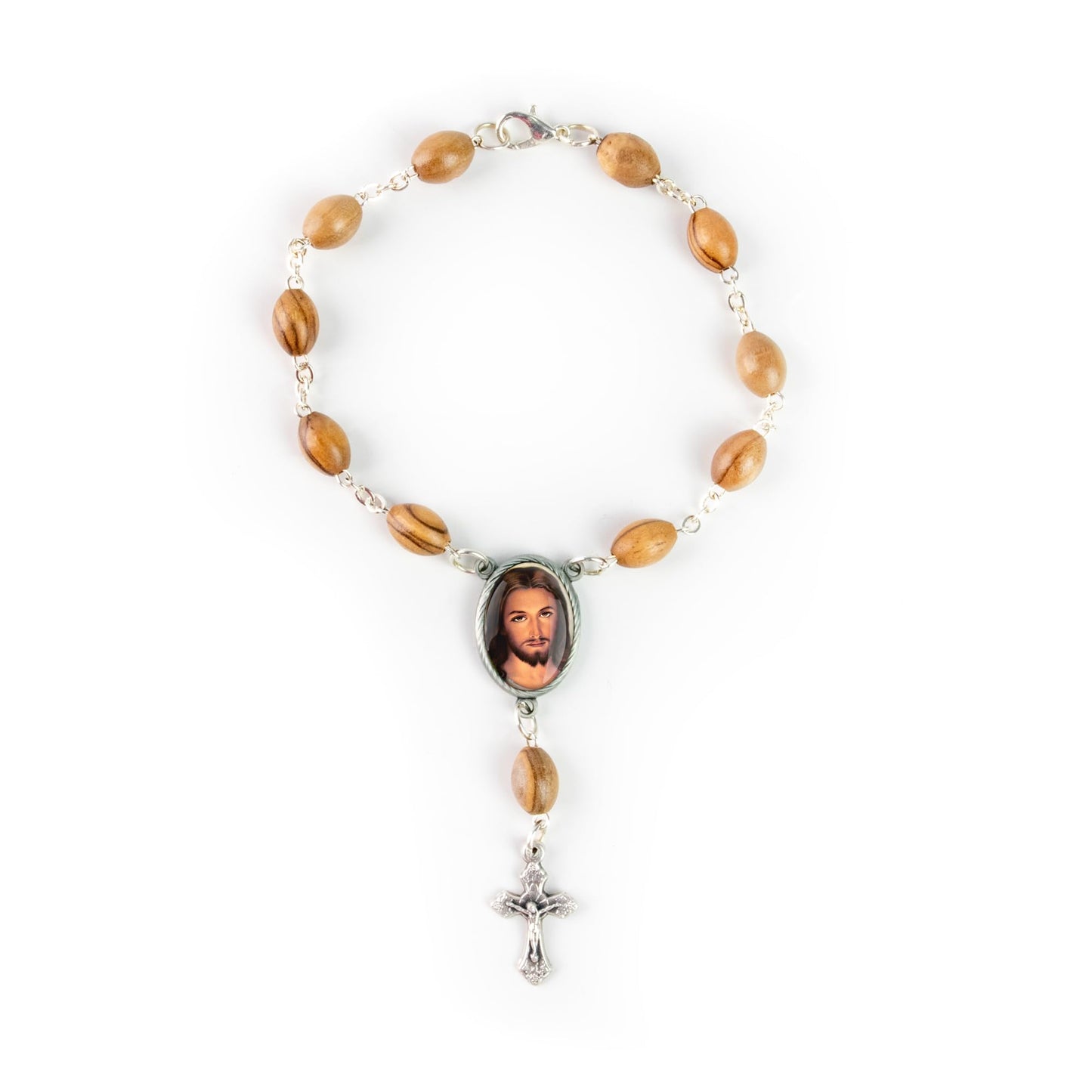 Olive Wood Car Rosary for Rearview Mirror from The Holy Land of Bethlehem - Auto Rosary with Divine Mercy Jesus (Close Up) Medal & Crucifix Cross Charm - 7" Pocket Rosary Beads for Hanging - color: Divine Mercy Jesus (Close Up)