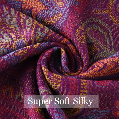 Paisley Pashmina Rave Shawl Scarf-Women's Reversible Ethnic Jacquard Pashmina Wraps for Travel - color: B#. Plum Gold