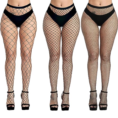 E-Laurels Womens High Waist Patterned Fishnet Tights Suspenders Pantyhose Thigh High Stockings Black - color: Black M+l+xl Hole