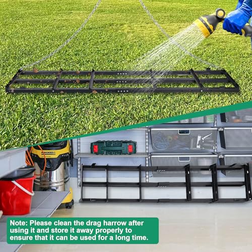 8 FT Drag Harrow Driveway Grader with 6 FT Chain | Tow Behind Lawn Rake for ATV, UTV, Tractor, Mower, Land Leveler for Gravel, Sand, Soil, Hay - size: 8 FT