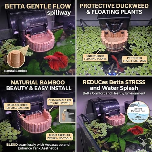 Aquarium HOB Filter Baffle Water Flow Diffuser for Betta Fish Tank, Gentle Waterfall Flow Reducer, Floating Plant Protection, Bamboo Style Aquarium Filter Attachment
