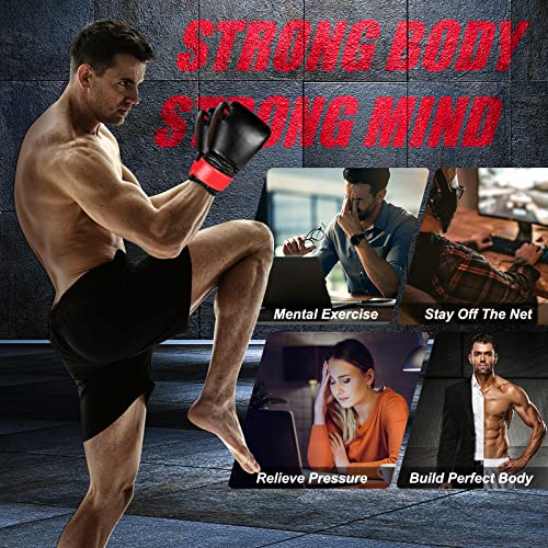 GYMAX Punching Bag Set, 56lbs Prefilled Heavy Duty Boxing Bag for Adults with 12OZ Punching Gloves & Two 95" Hand Wraps, 360°Hanging Kick Punching Bag for MMA Karate
