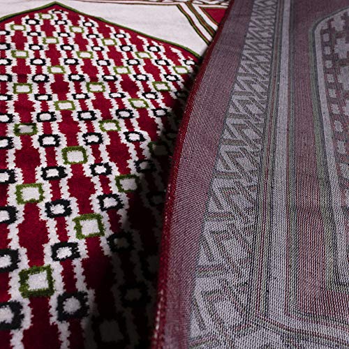 Modefa Turkish Islamic Prayer Rug | Multi Person Janamaz Sajada for Family | Velvet Wide Large Gathering & Group Praying Carpet Mat | Geometric Red & Green (Red - 4 Person) - color: Geometric Red - 4 Person