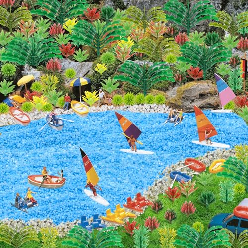 QUOZUO 82pcs Model Plants Miniature Trees Train Scenery Rainforest Fairy Garden Accessories Model Railway River Stone Artificial mini Plants Park Garden Scene Architecture Building Model