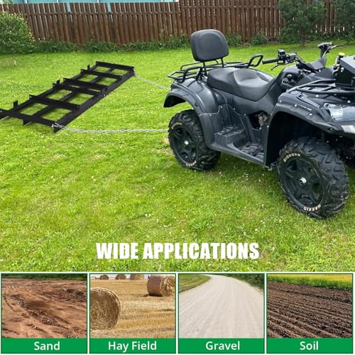 Garvee Drag Harrow 4 Ft Heavy Duty Tow Behind Drag Harrow with Adjustable Bars and 72 Inch Chain Driveway Grader Landscape Rake for ATV, UTV, Tractor - size: 4 FT