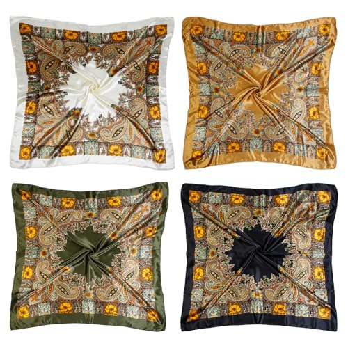 AKTVSHOW Head Scarf for Women Like Silk Square Hair Scarves, Scarf Bandanas for Women 35 Inches - color: Black/Green/Camel/Beige