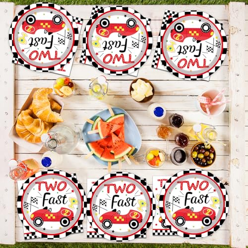 48Pcs Two Fast Plates and Napkins Two Years Old Birthday Party Decorations set Race Car 2nd Party Supplies Racing 2 fast Birthday Racing Sports Themed Disposable Tableware for Kids Boys Serves 24 - style: Race Car