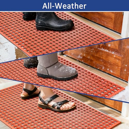 Outdoor Rubber Mat Kitchen Anti-Fatigue Entrance Floor Mats (24"x 36") Commercial Restaurant Bar Floor Mat New Outside Rubber Non Slip Drainage Mat Red - size: 36"L x 36"W x 0.4"Th