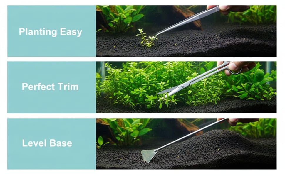 4 Pcs Aquarium Tools, Stainless Steel, for Aquatic Plants and Fish Tank, Includes Tweezers, Scissors, Spatula, Canvas Bag