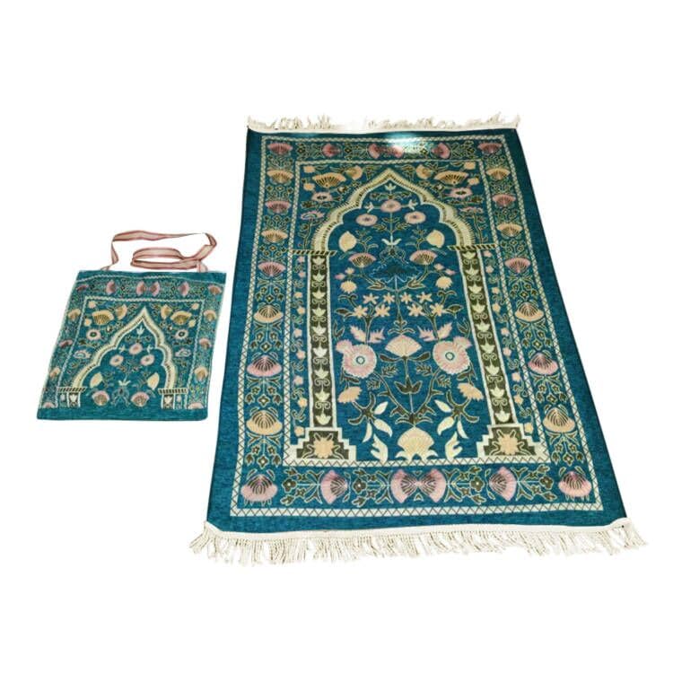 Muslim Prayer Rug Islamic Mat for Muslim Prayers Great Ramadan Gift for Muslim Men Women Portable Prayer Mat Rug Turkish Pocket Praying Rug Thick Large Padded Sajadah Muslim Prayer Rug Velvet Carpet - color: Green