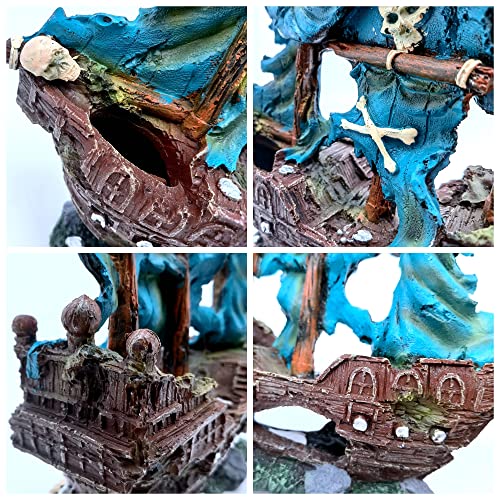 M2cbridge Antique Roman Column Ruins European Castle Aquarium Decorations Fish Tank Hideout Rocks (Blue Pirate Shipwreck) - color: Blue Pirate Shipwreck