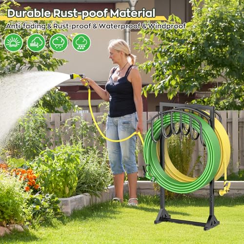 Garden Water Hose Holder Holds 2 * 150Ft Hoses, Heavy-Duty Metal Freestanding Hose Holder with 4 Spikes, Rustproof Garden Hose Reels Hose Hanger Storage for Outside, Yard, Lawn, Farm, Black - color: Black