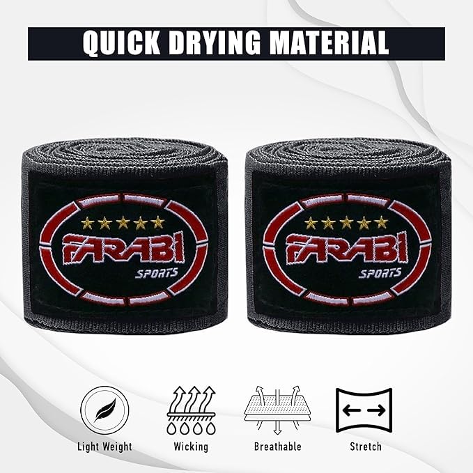 FARABI Kids Boxing Hand Wraps 100 Inches Long Junior Hand Wraps Boxing Hand Wraps Muay Thai Hand Wraps MMA Boxing Hand Wraps Men Boxing Hand Wraps Kids Boxing Hand Wraps Inner Gloves - color: Black (Pack of 2)