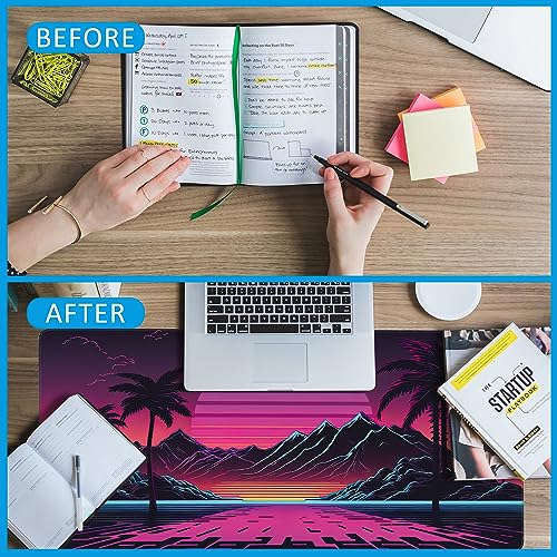 Mouse Pad,Retro Sunset Desk Mat for Desktop,Desk Pad with Non-Slip Base and Stitched Edge,Extended Mousepad for Office and Home 35.4X15.7 Inch - color: Retro Sunset