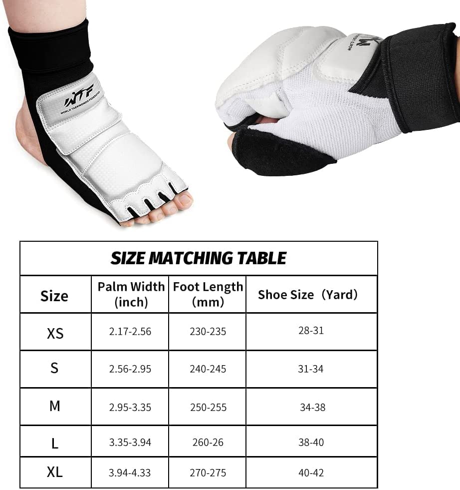 Taekwondo Karate Gloves & Sparring Gear Foot Protector Set, Boxing Sparring Foot Guard and Half-Finger Gloves for Martial Arts TKD Kung Fu Punch Bag Kickboxing MMA Training - size: Large