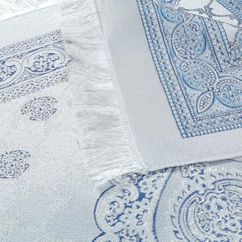 Muslim Prayer Mat | Janamaz | Sajadah | Soft Islamic Prayer Rug | Prayer Carpet Mat for Ramadan, Eid, Hajj, Travel | Islamic Gifts, Blue - color: Blue