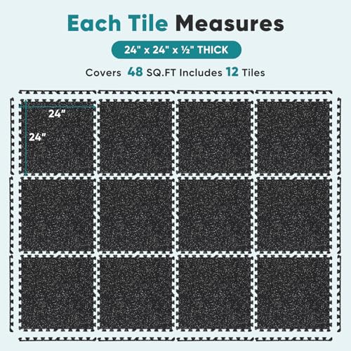 NEWBULIG Interlocking Foam/Rubber Floor Tiles, Gym Flooring for Home Gym Mat 24 inch Long, 1/2 Inch Thick, Foam/Rubber Mats for Floor, Garage, Workout Space, Non-Slip,6/12/36 pcs