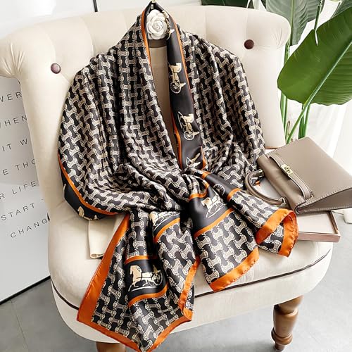 vimate 100% Large Silk Feeling Scarf-Women's Fashion Long Mulberry Silk Satin Neck Scarf Sunscreen Shawl Wrap Headscarf - color: Style 27