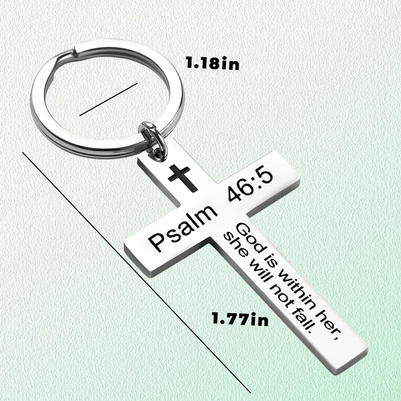 Catholic Bible Quote Keychain Christian Bag Charm for Women Mom Aunt Birthday Christmas Religious Gifts for Nana Grandma Jesus Cross Keychain God Is within Her She Will Not Fall Keychain Gift