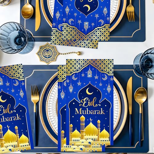 Rakuto Eid Mubarak Napkins Decorations, 100PCS Ramadan Disposable Paper Napkins Decorations for Home, Islamic Star Moon Themed Party Supplies for Home Weddings - style: Eid Mubarak