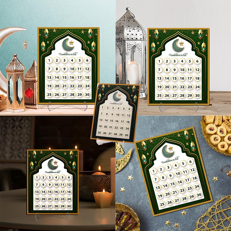 Ramadan Mubarak Advent Calendar Arylic Countdown Calendars Home Decor,Write by Hand Eid Decorations/Ramadan Decorations for Home,Ramadan Ornament Kids Gift (G)