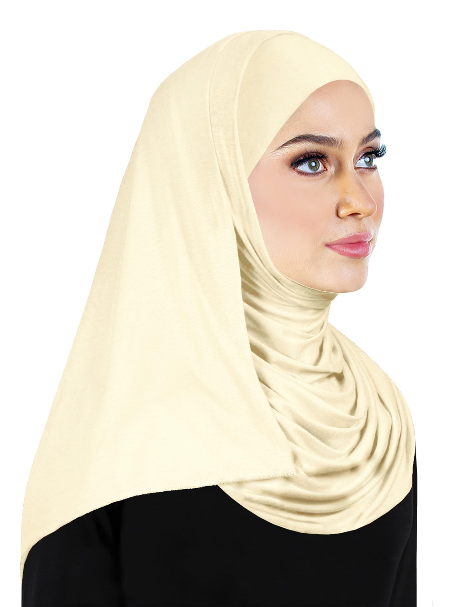 Women's Cotton Jersey Hijab Head Wrap Long Muslim Headscarf Shawls - color: Ivory Single
