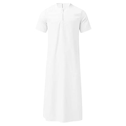 Muslim Thobe for Men Islamic Robe Kaftan Long Sleeve Jubba Arabic Gown Cotton Linen Loose Fit Ramadan A20 - color: White, size: 3X-Large
