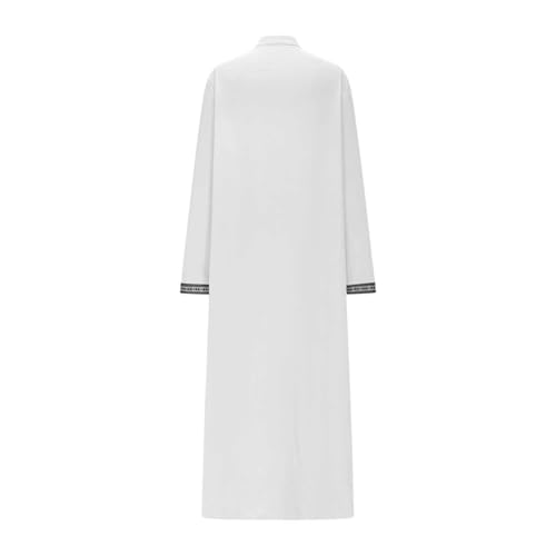 Mens Kaftan Thobe Side Split Long Sleeve Zipped Caftan Cotton Linen Hoodie Muslim Gown Casual Arabic Robe Kurta Tops - color: 06white, size: Small