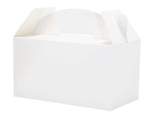 Papertide White Gable Box with Handles, 30 Pack 9.45×5×5 inch Sturdy Colorful Cardstock treat Boxes for Christmas Birthday Party Favors, Premium Presentation Boxes with Lids - color: White