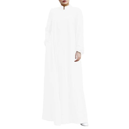 Womens Abaya Muslim Long Sleeve Front Zipper Dress Prayer Islamic Clothes with Pockets - color: White, size: Medium
