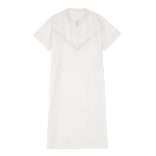 Muslim Thobe for Boys Short Sleeve Islamic Kaftan Dubai Robe Kids Boys Solid Arabic Thobe Crew Neck Prayer Clothes - color: White, size: 3-4T