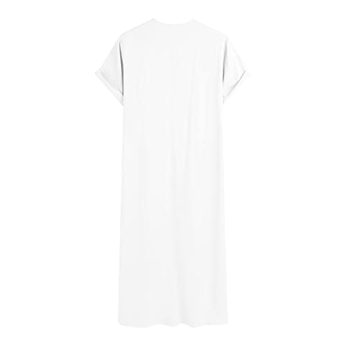 Mens Muslim Thobe Short Sleeve Crewneck Long Gown Casual Lightweight Breathable Big and Tall Robe Ethnic Clothes - color: White, size: Small