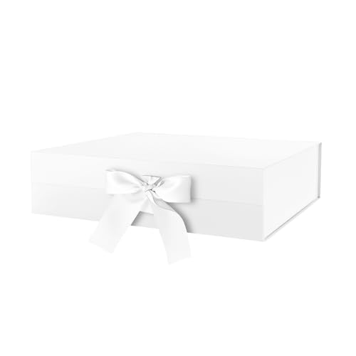 HAPPY POTATO Large White Gift Box with Lid and Ribbon 13.5x9x4.1 Inches - color: White-Ribbon-13.5x9x4.1 Inches-Pack of 1