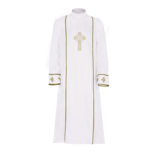 MIAOCOS Medieval Pastor Outfit Clergy White Robe Historical Priest Costume Church Plays Clergy Gown Hajj Eid - size: Medium