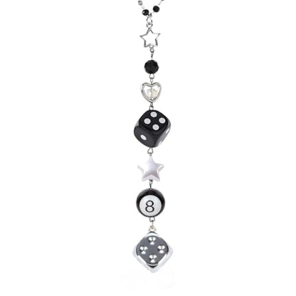 Dice Star Car Charm - Silver Black 8 Ball with Beads Rear View Mirror Charms Cars Accessories, Interior Y2K Aesthetic Hanging Ornament Pendant for Women Men - style: Dice