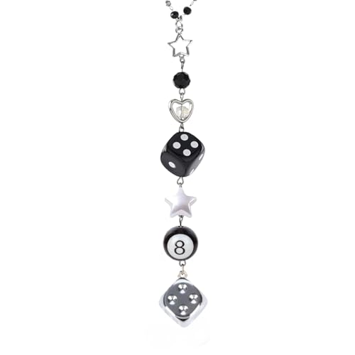 Dice Star Car Charm - Silver Black 8 Ball with Beads Rear View Mirror Charms Cars Accessories, Interior Y2K Aesthetic Hanging Ornament Pendant for Women Men - style: Dice