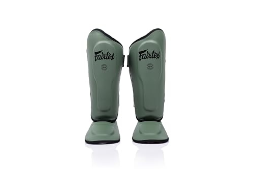 Fairtex SP9 Ultra Ergo Shin Pads | Muay Thai, Kickboxing Shin Guards Made with Syntek Leather - color: Green Olive, size: Medium