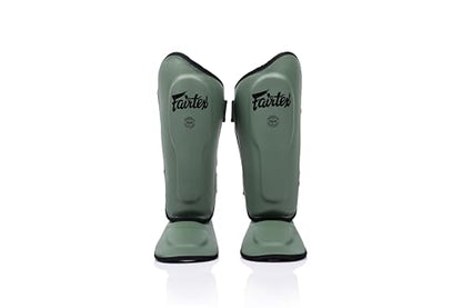 Fairtex SP9 Ultra Ergo Shin Pads | Muay Thai, Kickboxing Shin Guards Made with Syntek Leather - color: Green Olive, size: Medium